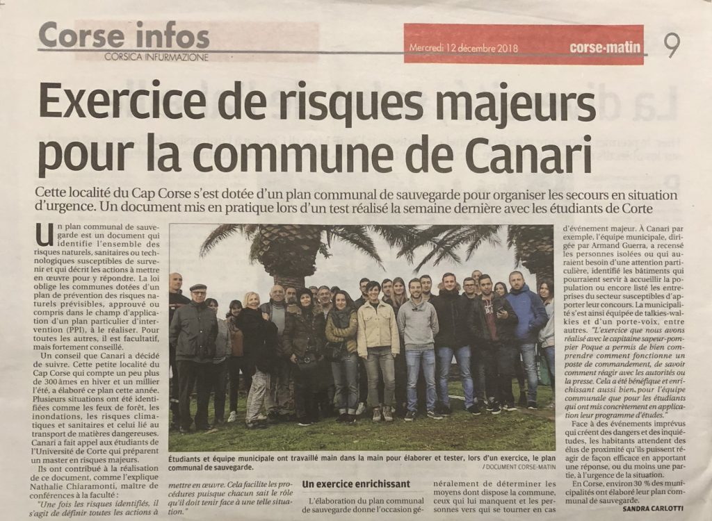 Article paru dans le Corse-Matin le 12 décembre 2018